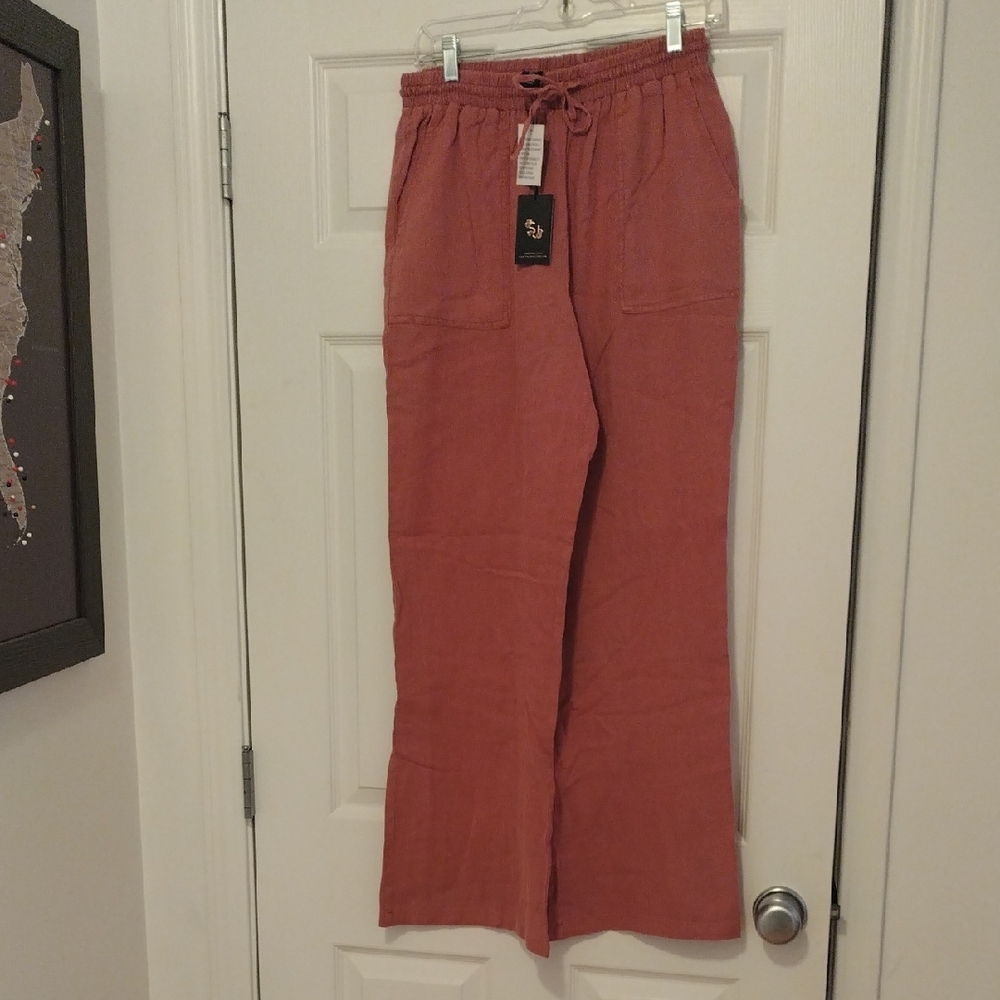 -Sincerely Jules Mauve Drawstring Wide Leg Trendy Pants With Flat Front Pockets
